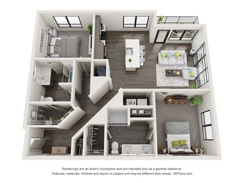 Floor plan for 2 beds, 2 baths, 1141 sqft